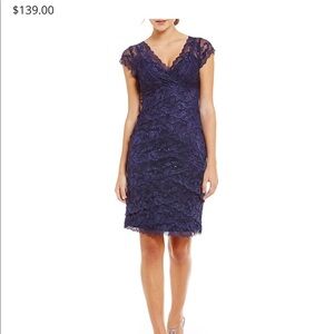 Marina lace and beaded navy dress